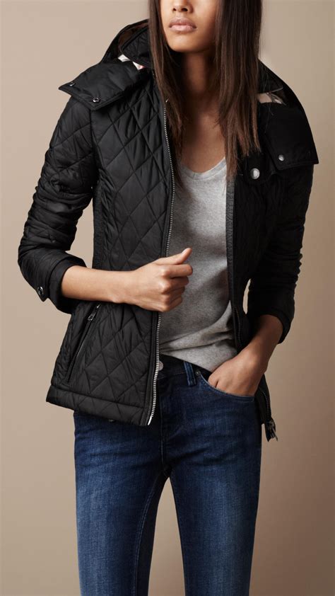 burberry brit hooded quilted jacket black